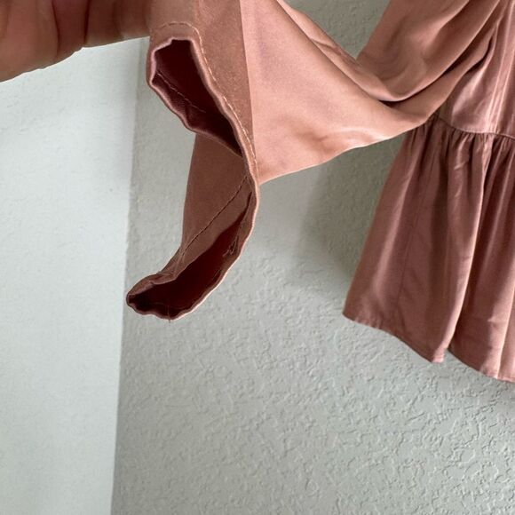 Mustard Seed Square Neck Puff Sleeve Peplum Top Rosette NWT - Picture 7 of 13